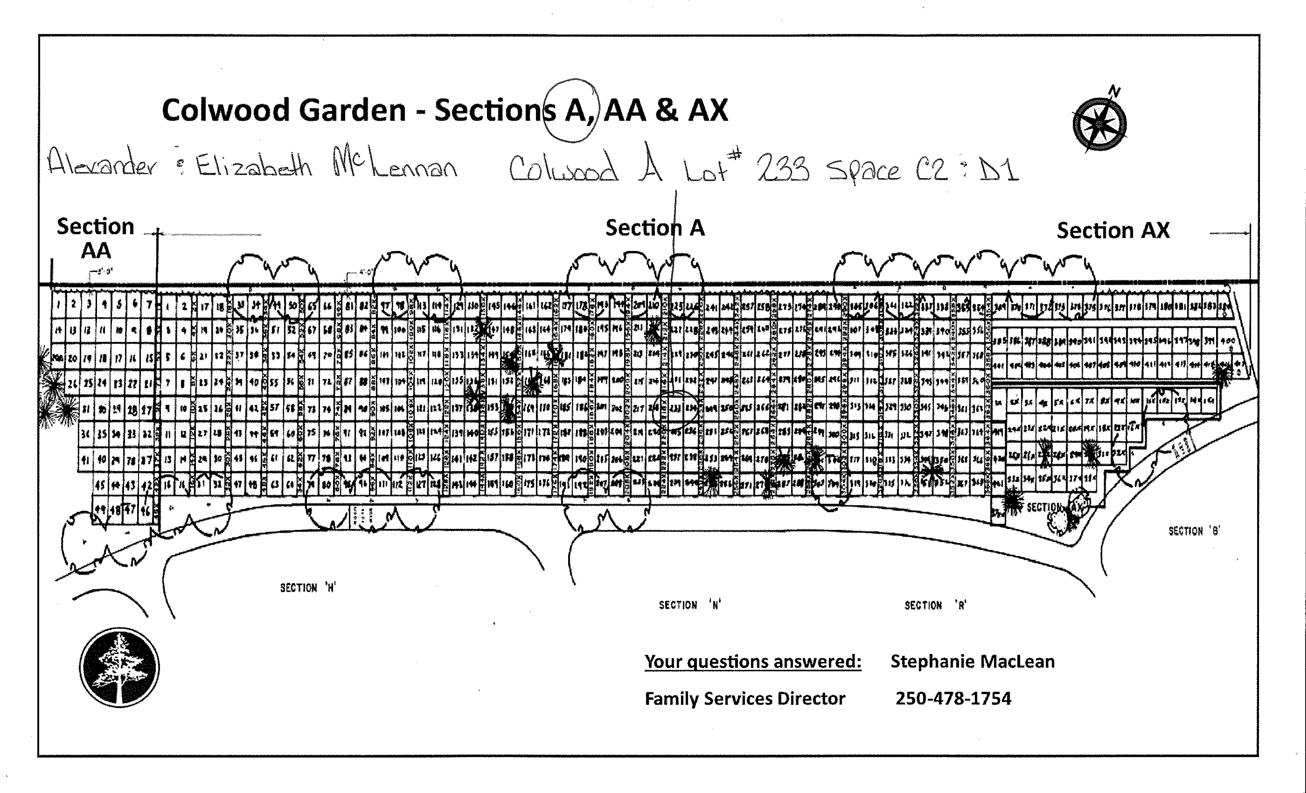 Photo of headstones/Alexander McLennan d1946 grave plan Mao Colwood A BritCol